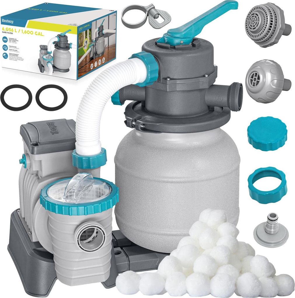 Sandfilterpumpe für Pools, 6056 l/h, inkl. Filterbälle
