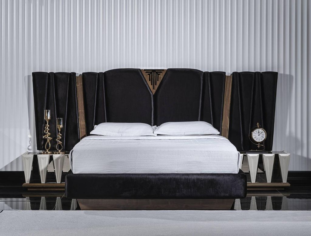 Schwarz Modernes Schlafzimmer-Set aus Holz mit stilvollen Nachttischen
