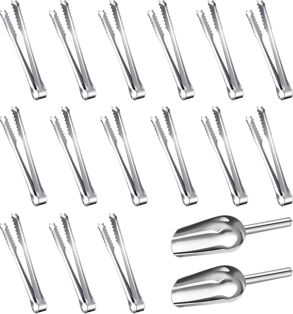 Zuckertangset RVS - 15 Stück Zuckertangen und 2 Eiskellen - Küchentang für Hochzeit, Feier und Candy Bar Buffet.