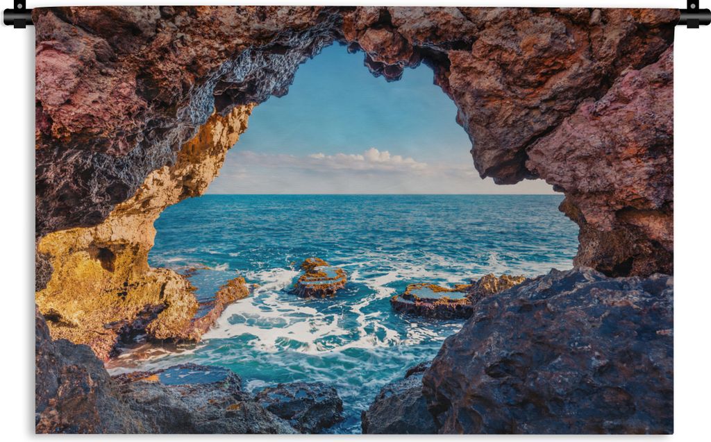MuchoWow Wandteppich Wandbehang Höhle - Meer - Felsen - Natur 120x80 cm Tapisserie Dekoration Wandtuch - Wanddekorationen - Wandtücher