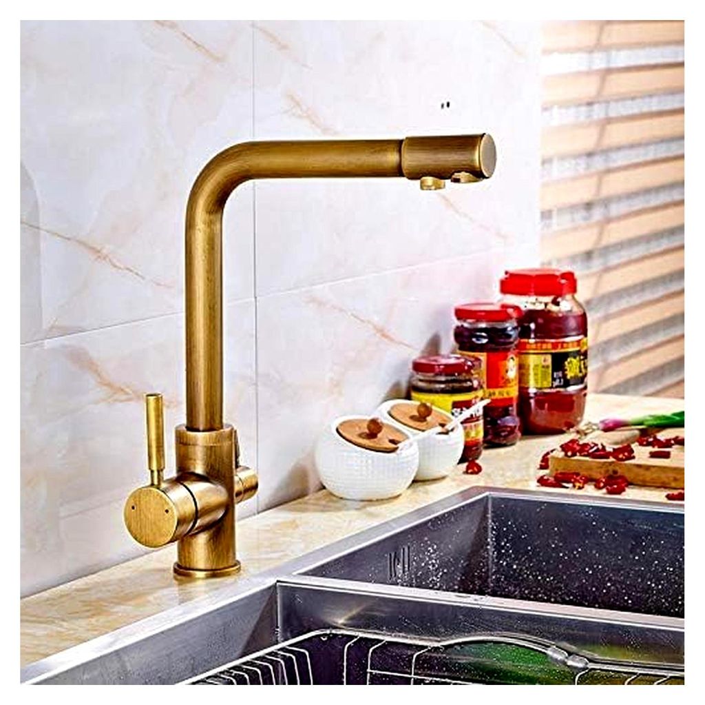 Küchenarmaturen aus Chrom-Messing mit gereinigtem Wasser, Mischbatterie und Reinwasserfilter-Wasserhahn, Deckmontage, Doppelgriffe für Heiß- und...