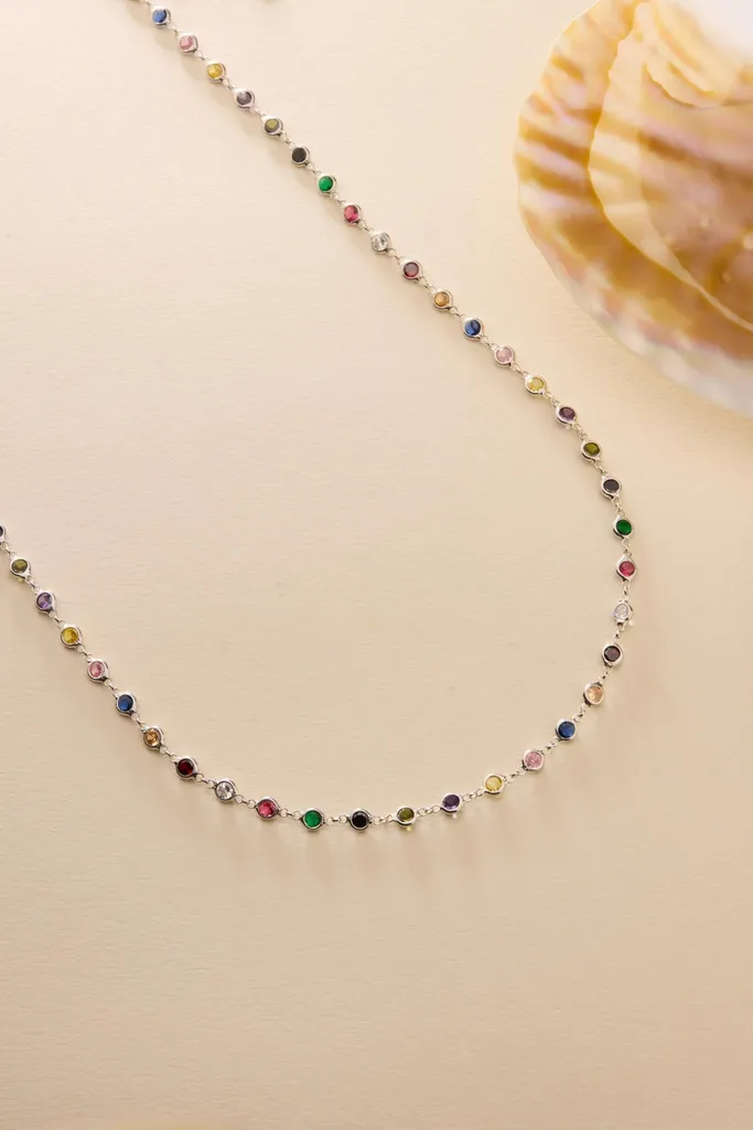 Collier argent 925 rhodié et pierres zircone - Longueur XL 85 cm Luxe