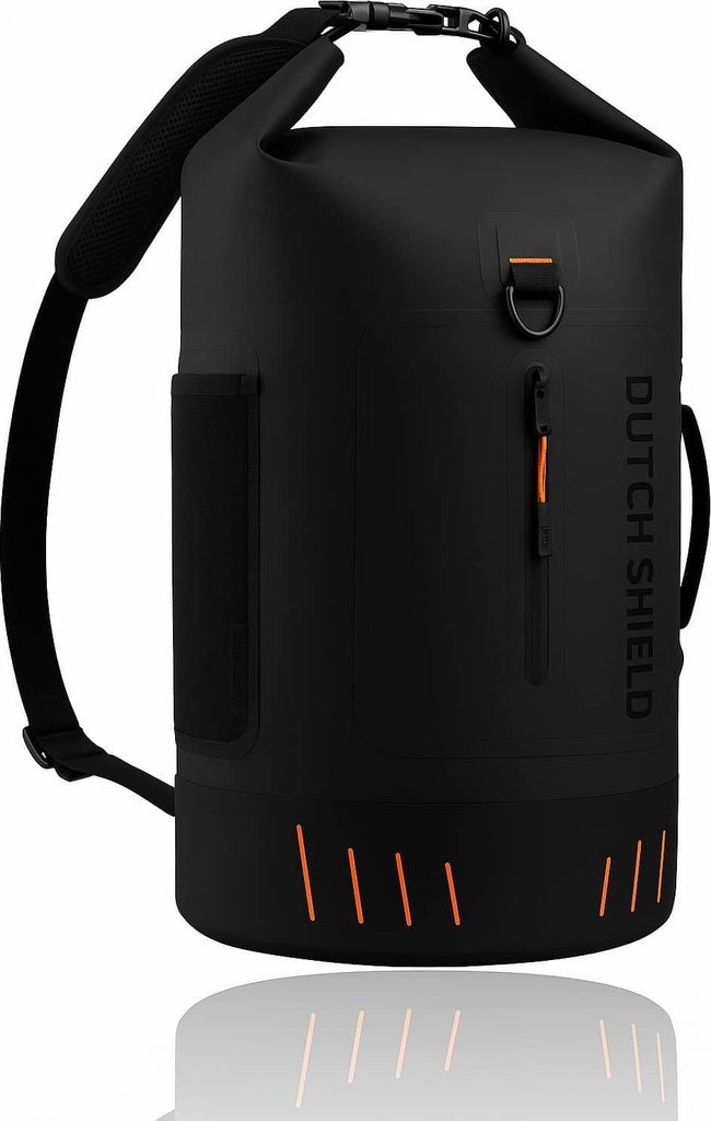 Dutch Shield - Dry Bag 30L – Wasserdichte Outdoor - Tasche für Kajak - Camping, Wandern & Strand – PVC 500D Rolltop Rucksack mit Trinkflaschen...