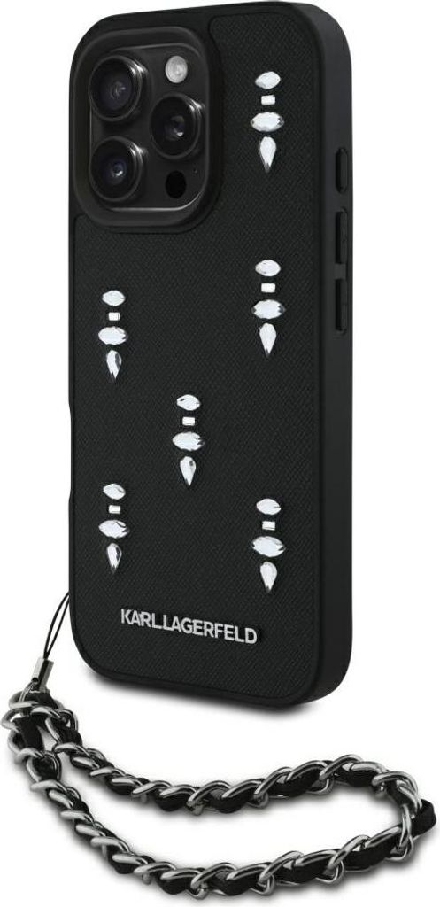 Karl Lagerfeld Saffiano Kristalle mit Kette Apple iPhone 16 Pro schwarz