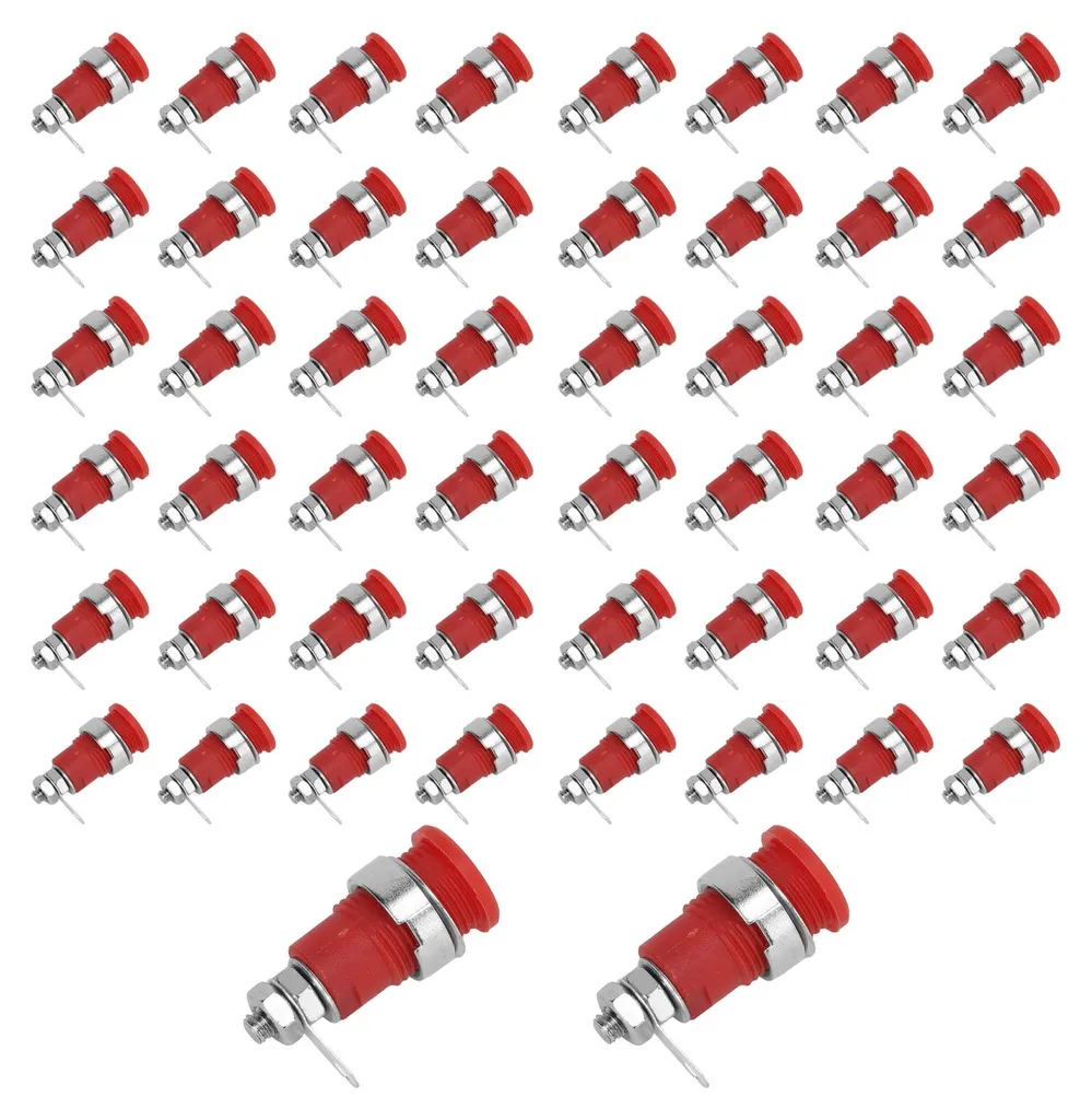 Connecteur fiche banane 4 mm métal rouge pour cordons de mesure - 50 pcs