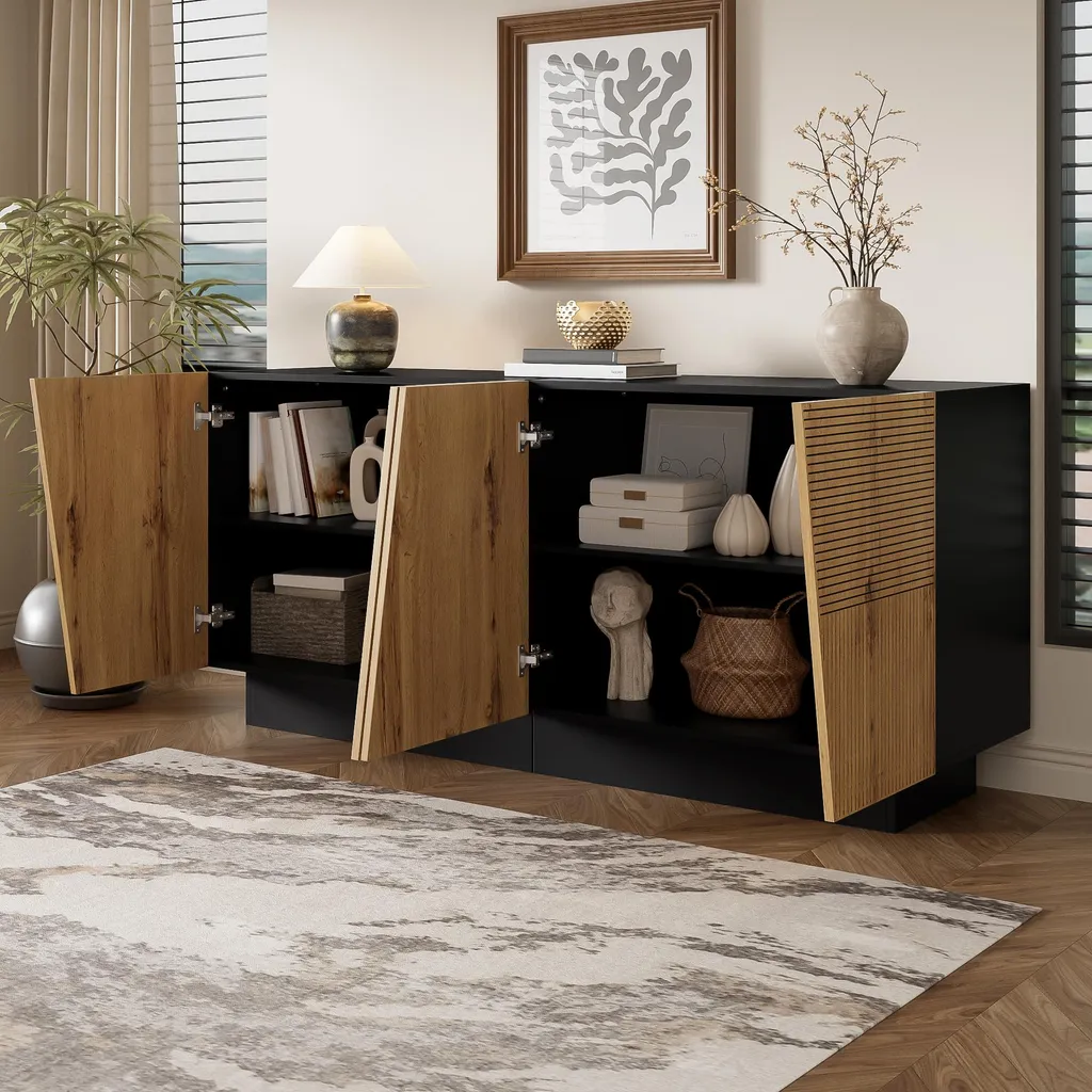 Merax Buffet Naturel Design Géométrique avec Grand Espace de Rangement