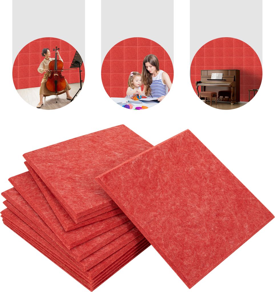 Akustikplatten 12 Stück schalldämmende Platten hoher Dichte schallabsorbierende Wandpaneele (Rot)