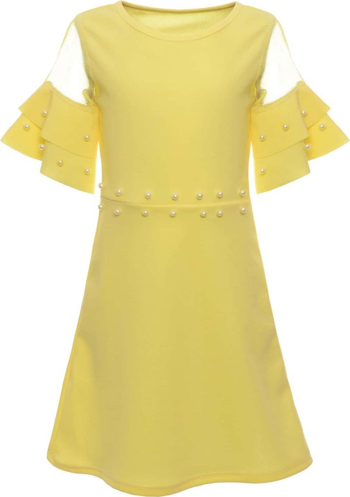 BEZLIT Mädchen Sommer Kleid mit Kunstperlen Gelb 104