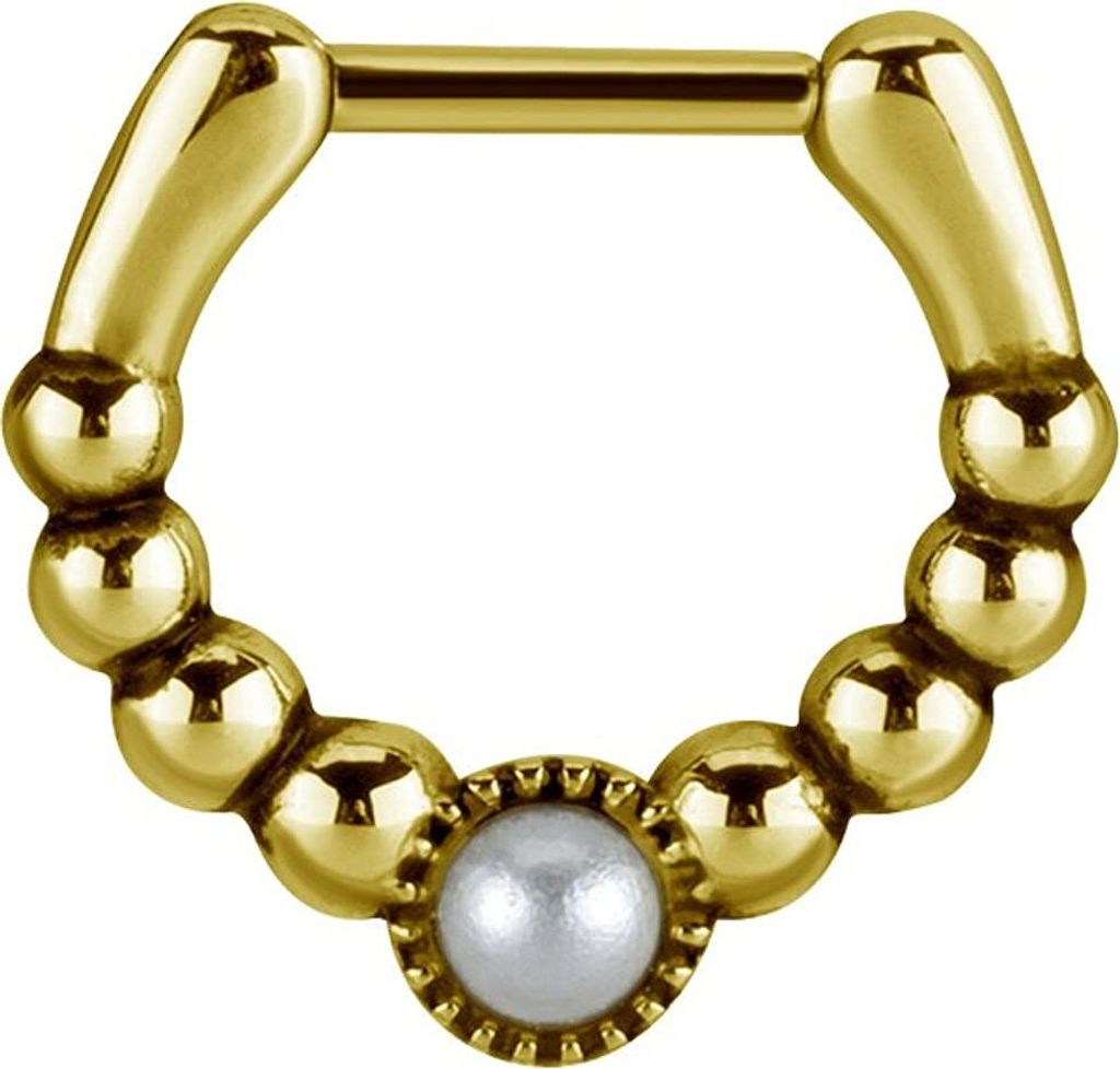 Karisma Gold Edelstahl 316L Tribal Septum Clicker mit Swarovskt Perlen Ring Ohrring Nase 1,2x8mm - Gp-jsrpe-05