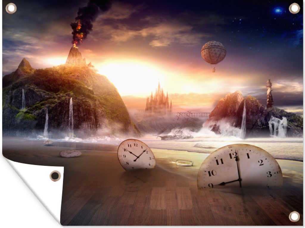 MuchoWow 40x30 cm Outdoor-Poster Gartendeko Sichtschutz Garten Poster für den Garten Uhren im Steampunk-Stil