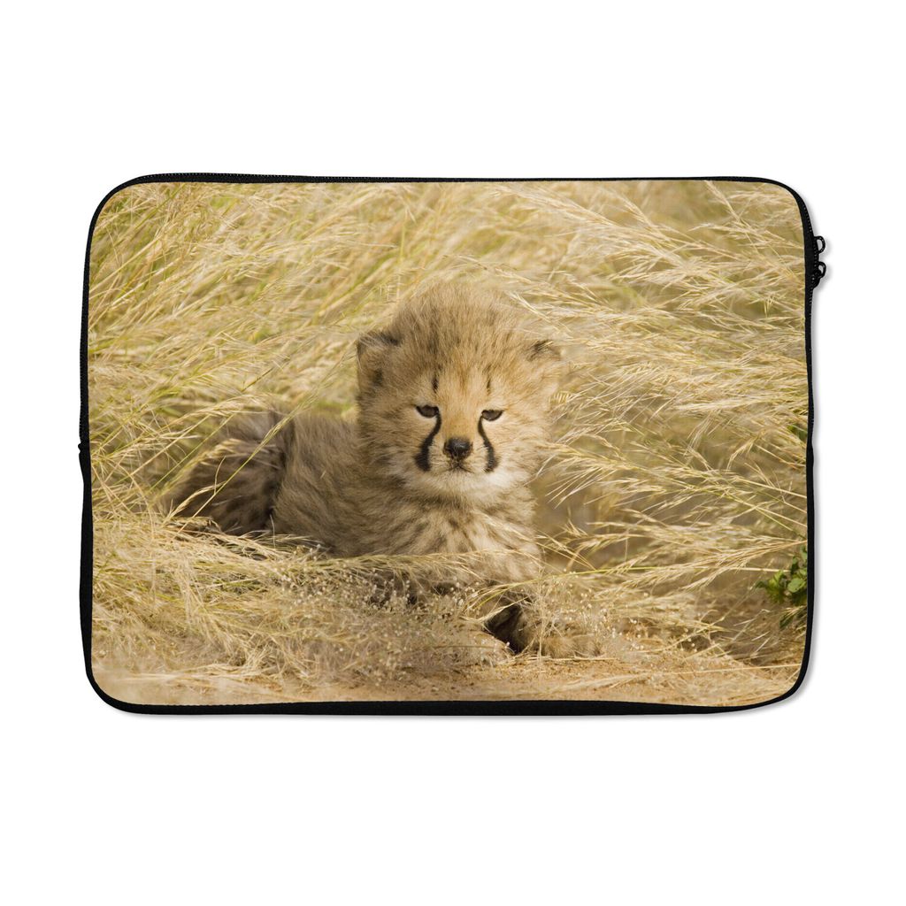 MuchoWow Laptop Hülle 13 Zoll Gepard - Jung - Gras Laptoptasche - Laptophülle - Sleeve - Rundumschutz