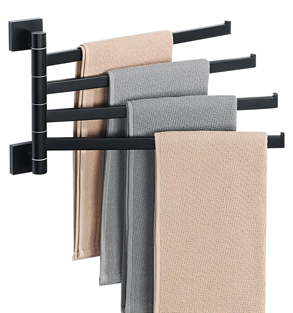 Porte-serviettes pour petite salle de bain pivotant 4 bras noir mat