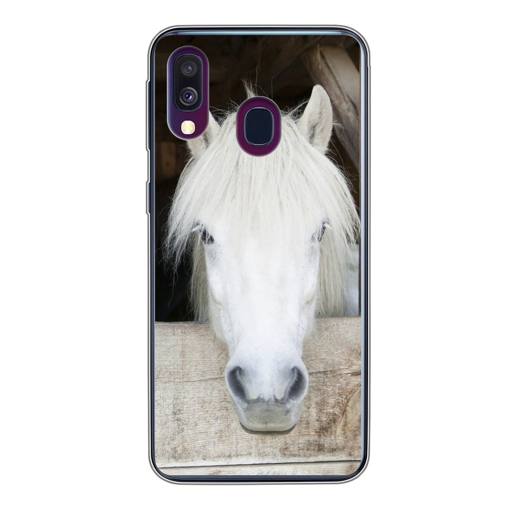 MuchoWow Handyhülle Schutzhülle Hülle für Samsung Galaxy A40 Pferde - Pferdestall - Regale Silikon Softcase Handy Hülle - Handy-Tasche