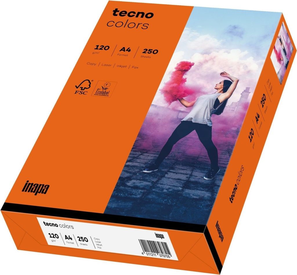 Multifunktionspapier tecno colors A4 120 g/qm VE=5x250 Blatt intensivorange