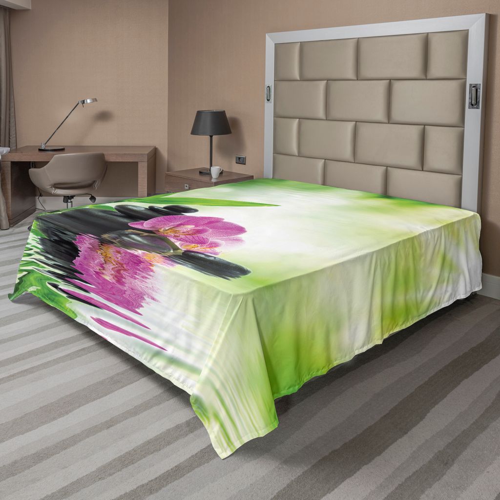 ABAKUHAUS Spa Bettlaken, Orchideen Und Felsen In Der Mineralreichen Quellwasser Spiritual Deep Treatment, weiches bequemes oberes Bettlaken für ei...