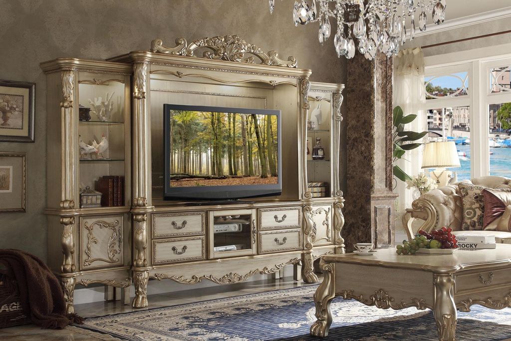 TV Wand Holz Stil Barock Regal Wohnzimmer Möbel Schrank neu Klassische Wohnwand