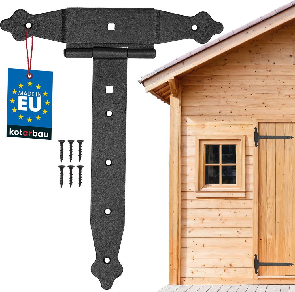 KOTARBAU Kreuzgehänge 250 mm Ladenband Scharnier Band Platte Baubeschlag Torbeschlag Holzverbindung Werfgehänge T-Scharnier T-Band Pulverbeschi...