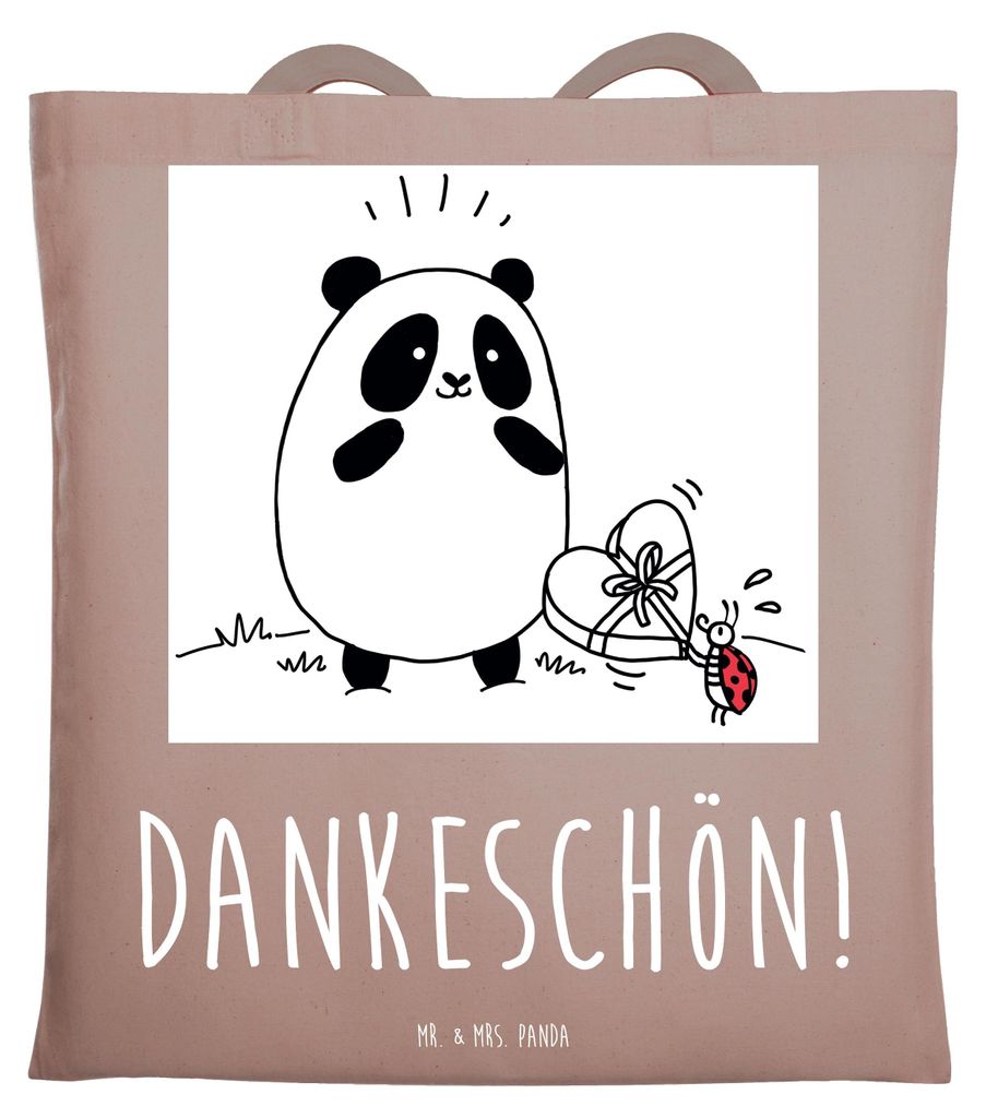 Mr. & Mrs. Panda Uni Tasche Panda Dankeschön - Braun Pastell - Geschenk, Shopping, Stoffbeutel, Tote Bag, Schultasche, dokumententasche, Einkaufst...