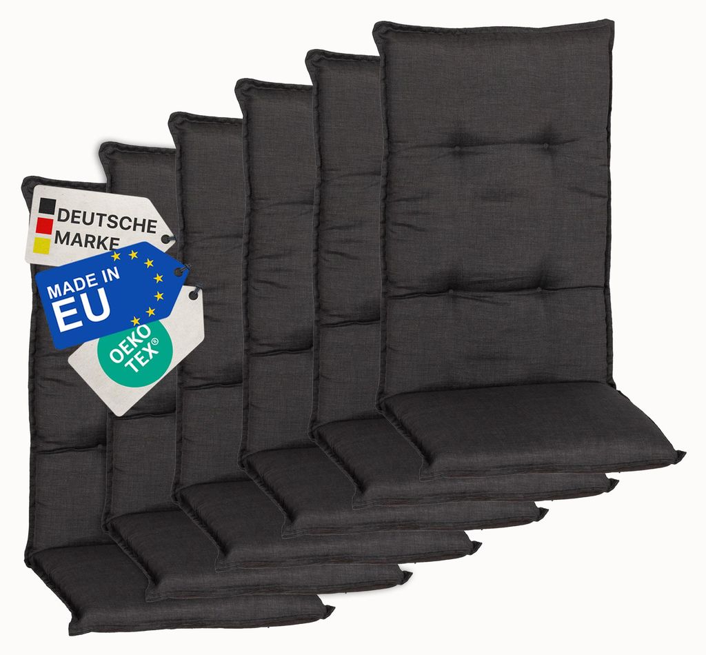 NYVI Gartenstuhl Auflagen Hochlehner 6er Set Barcelona - UV-Beständig, Atmungsaktiv, Strapazierfähig - Hochlehnerauflagen Sitzkissen Outdoor - Si...