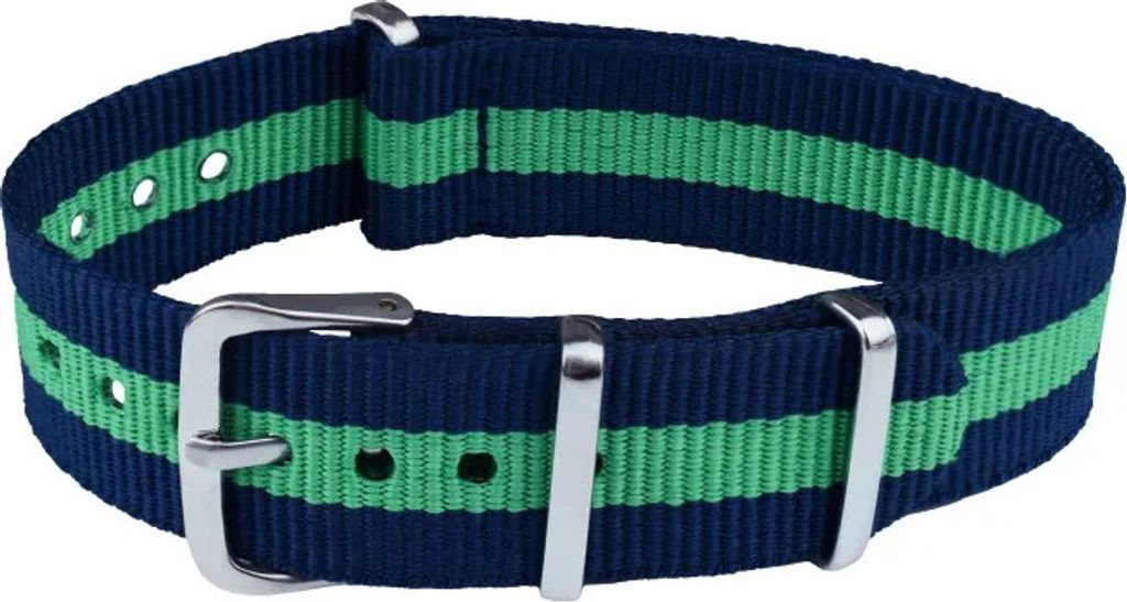 ClassicWatchStraps Nylon Uhrenarmband - Blau/Grün, 22 mm, Silber poliert