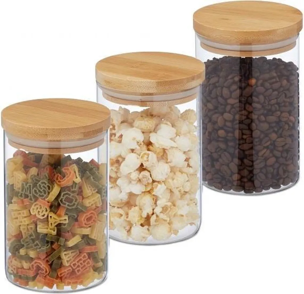 Set 3 Contenitori Alimenti Design - Barattoli Vetro Ermetici Salvaspazio