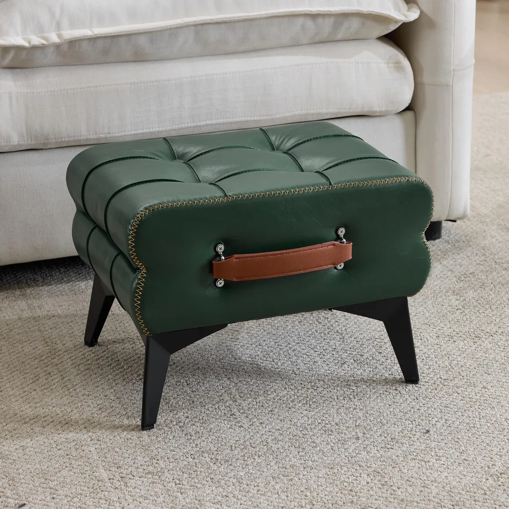 Pouf bas en cuir avec pieds métalliques pour salon et chambre moderne