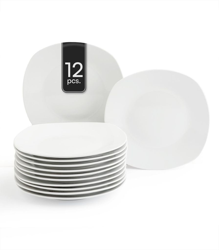 Dessertteller - Weiß - 19,5 x 19,5 cm - Porzellan - eckige Form - 12er Set