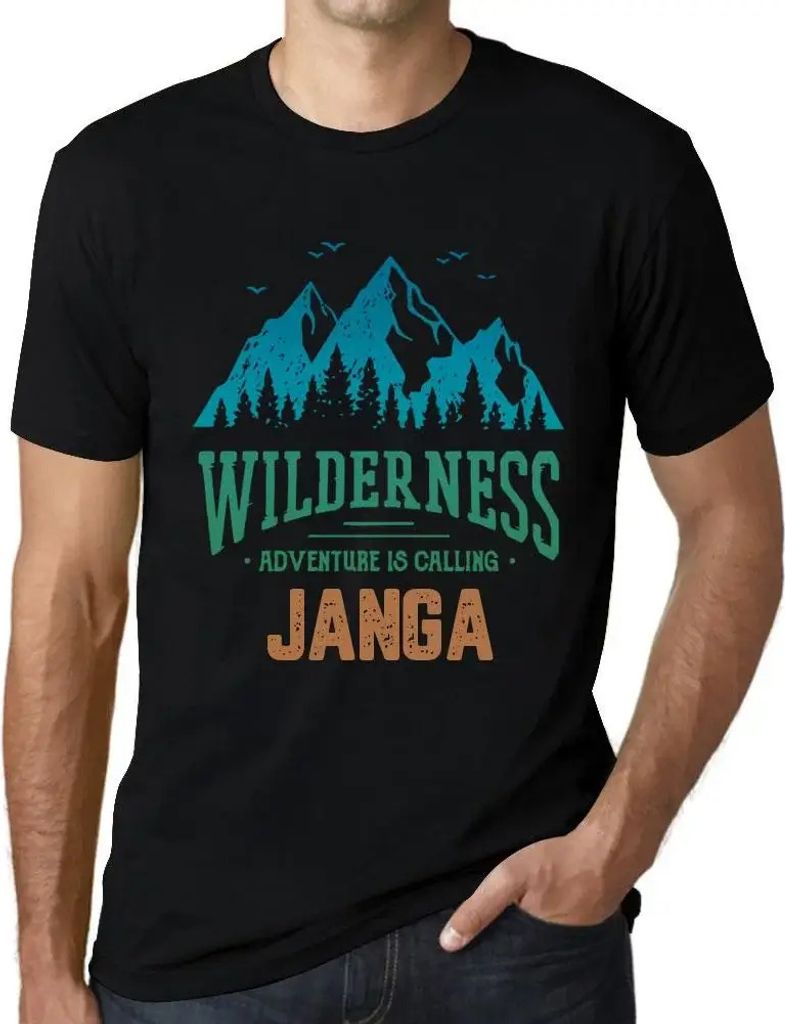 Herren Grafik T-Shirt Die Wildnis das Abenteuer ruft janga – Wilderness, Adventure Is Calling Janga – Öko-Verantwortlich Vintage Jahrgang Kurzarm