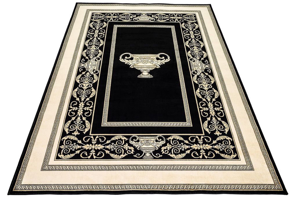 Luxus Designer Teppich in Schwarz Gold mit Amphore Motiv - 100% Viskose 160x230 cm