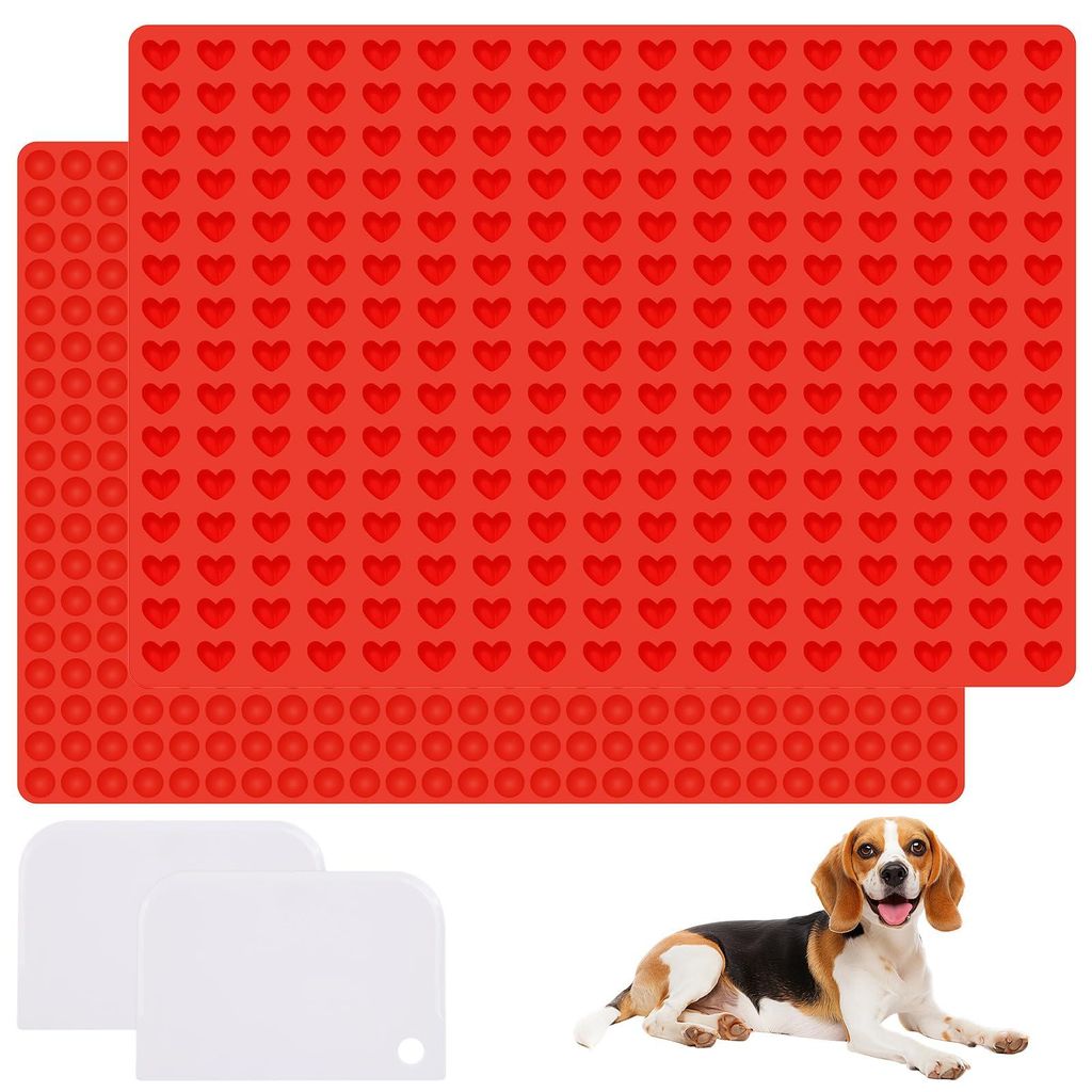 Backmatte für Hundekekse, 2-teilige Silikonform für Hundeleckerlis mit 2 Spateln (1,6 cm 255 Herzform + 1,2 cm 468 Halbkugelform) für Schokolade...