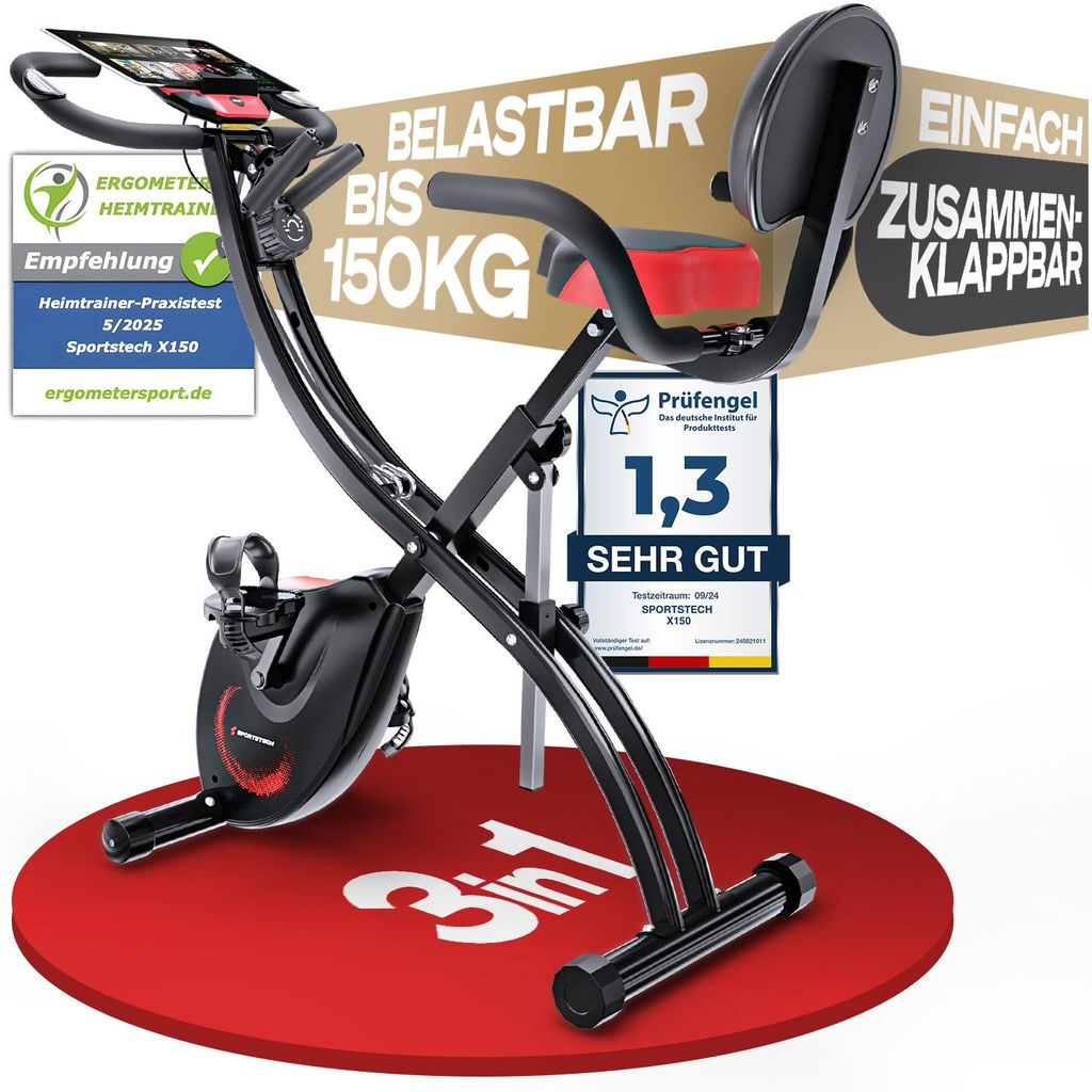 Sportstech X150 Heimtrainer 3in1 Ergometer Fahrrad klappbar Produktbild 
