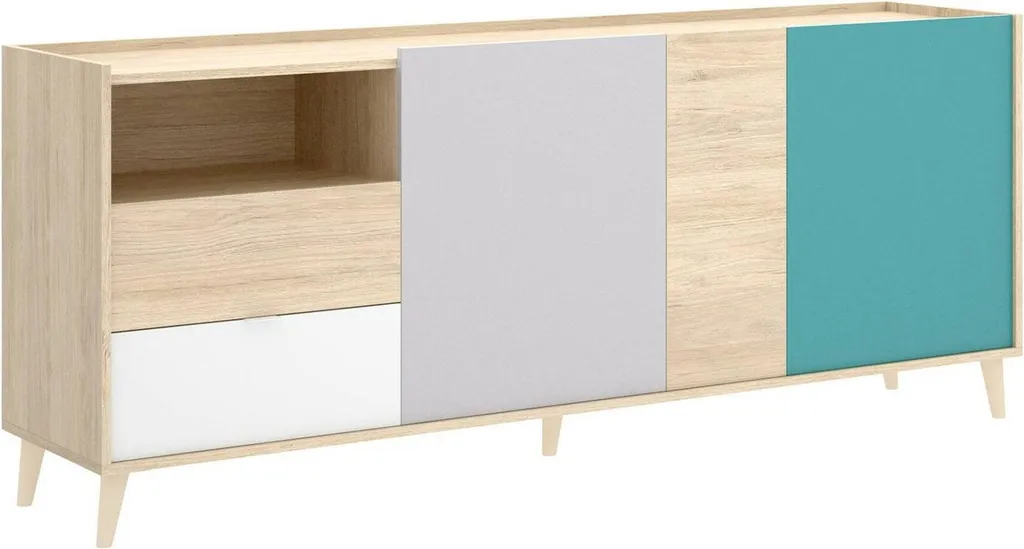 Buffet Allie en Chêne Marron 180 cm, Finition Bois et 2 Grands Tiroirs