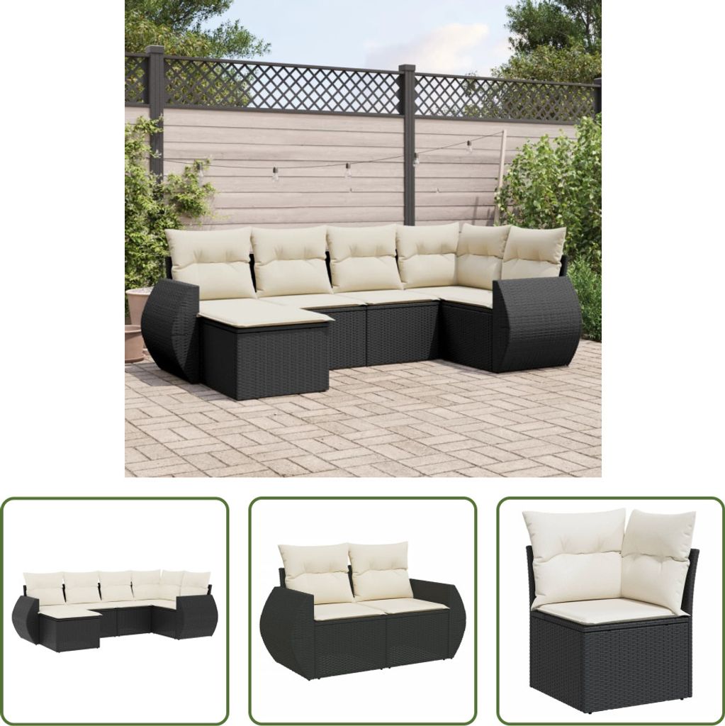 The Living Store 6-tlg. Garten-Sofagarnitur mit Kissen Schwarz Poly Rattan
