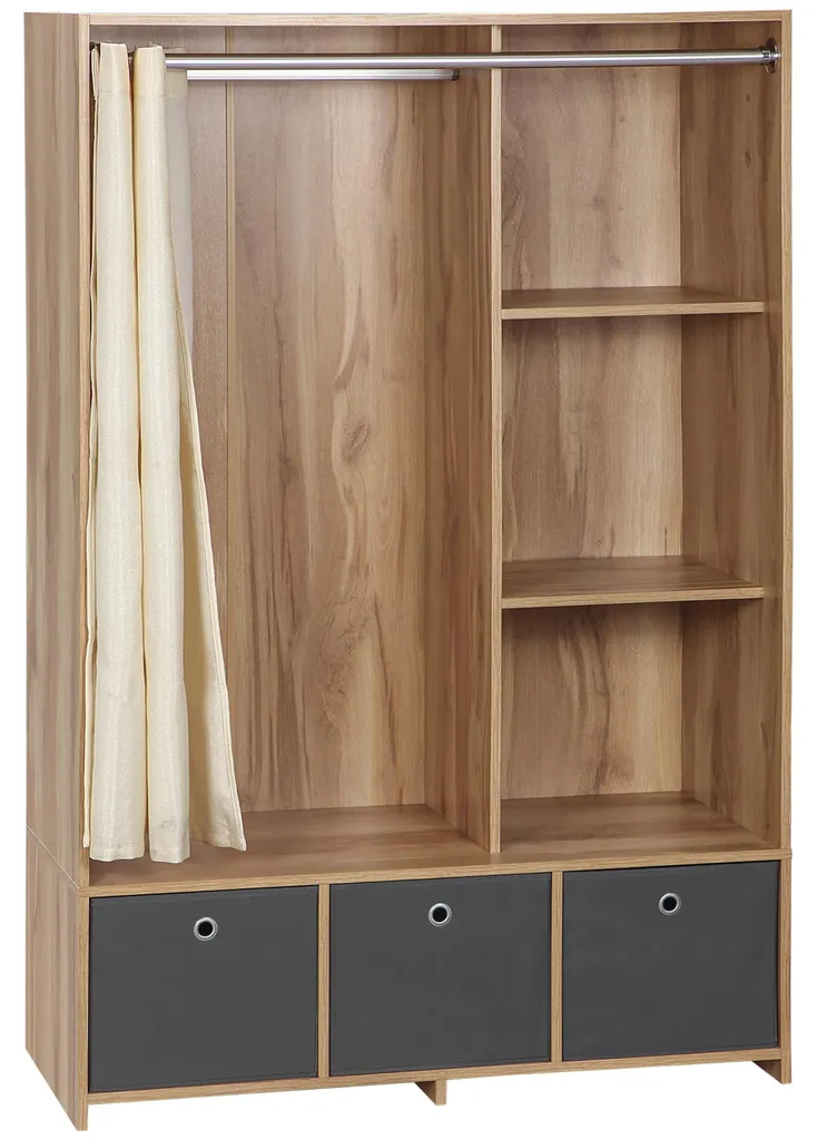 Dressing armoire de rangement en tissu et bois naturel avec tiroirs