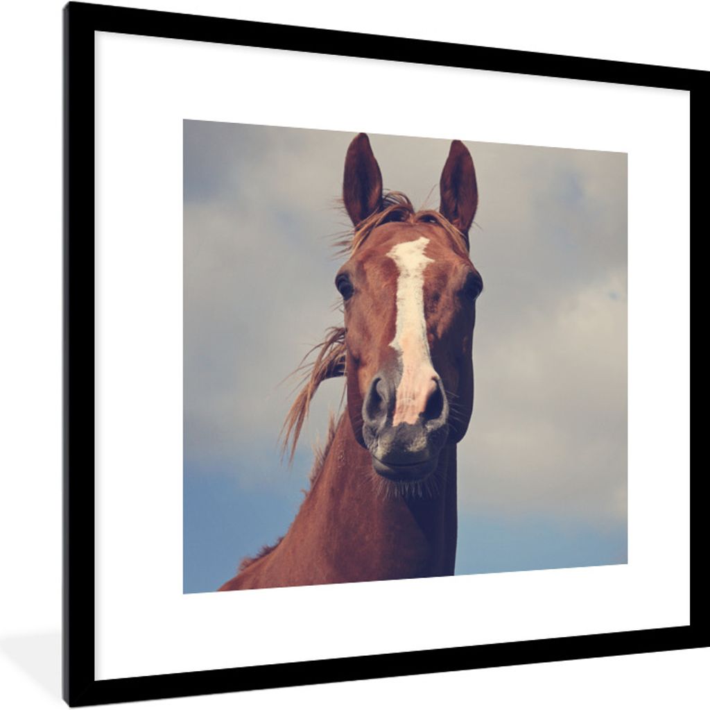 MuchoWow Gerahmtes Poster Pferd - Luft - Blau 40x40 cm - Poster mit Schwarzem Bilderrahmen Wandposter Rahmen Foto Bilder - Poster - Plakat im Rahmen