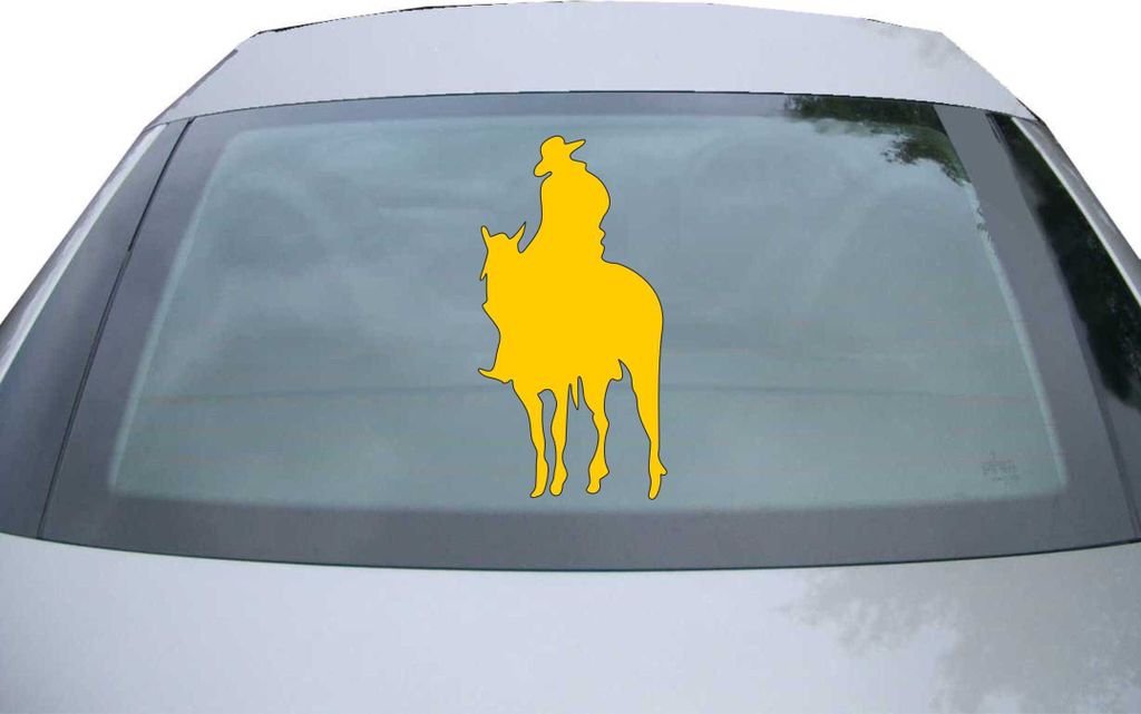 Indigos UG - Aufkleber Heckscheibe & Motorklappe DE2568 - gold - 600x311 mm - Cowboy Reiter - Auto Scheiben Fenster Heckklappe Tuning Racing JDM - ...