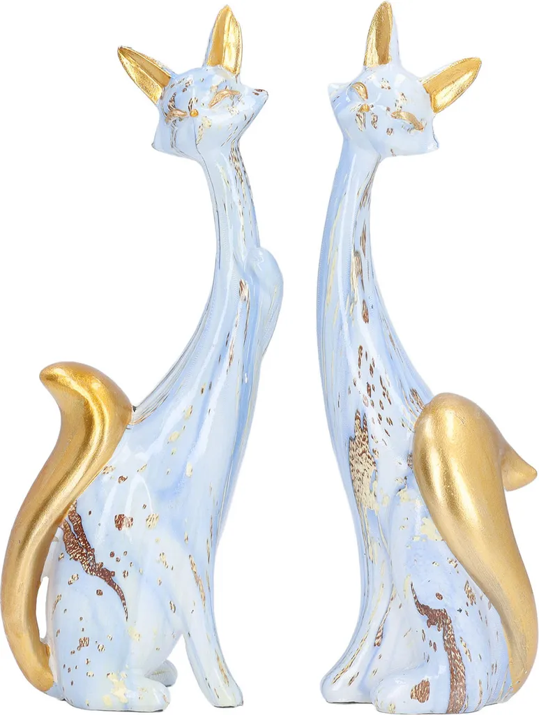 Duo Statuettes Chats Multicolores en Résine - Objets Déco Originaux