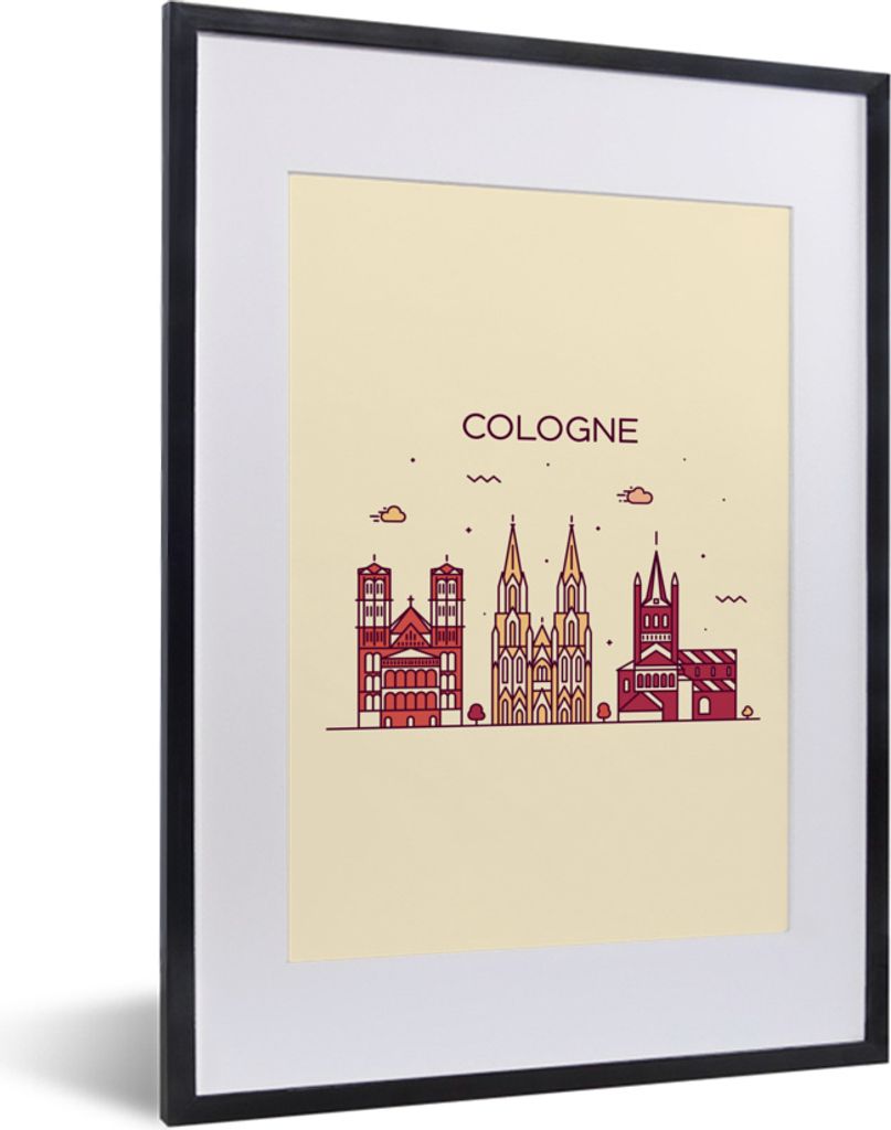 MuchoWow MuchoWow Gerahmtes Poster Köln - Skyline - Deutschland 30x40 cm - Poster mit zchwarzem Bilderrahmen - Wandposter Schlafzimmer