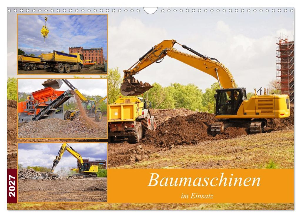 Baumaschinen im Einsatz (Wandkalender 2027 DIN A3 quer), CALVENDO Monatskalender