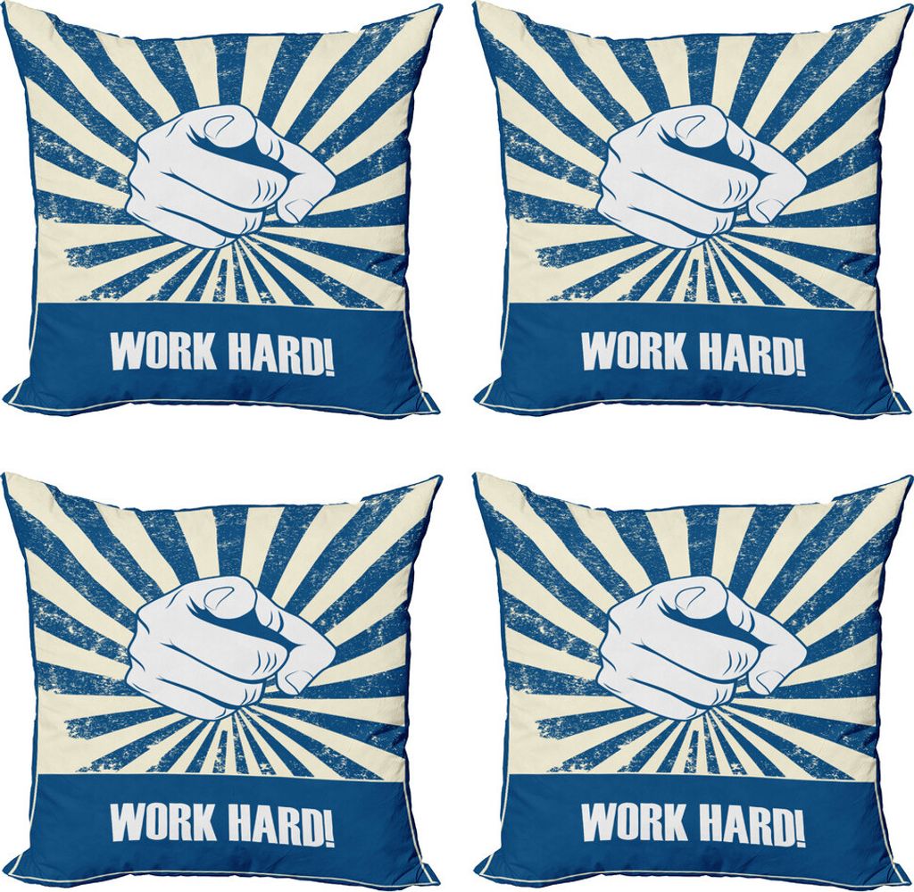 ABAKUHAUS motivational Kissenbezug Set (4 Stück), Zeigender Finger, Moderner Doppelseitiger Digitaldruck, 45 cm x 45 cm, Baby Blue Dark Blue