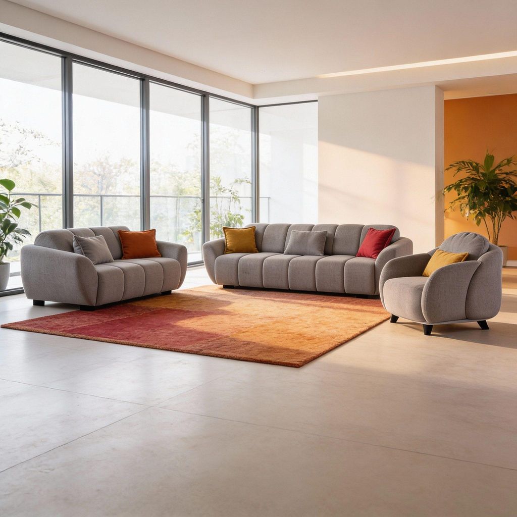 Sofa Set ORLANDO in edlen Bouclé-Bezug verschiedene Farbvarianten, Ausführung: 3-Sitzer + 3-Sitzer + Sessel Farbe: Grau