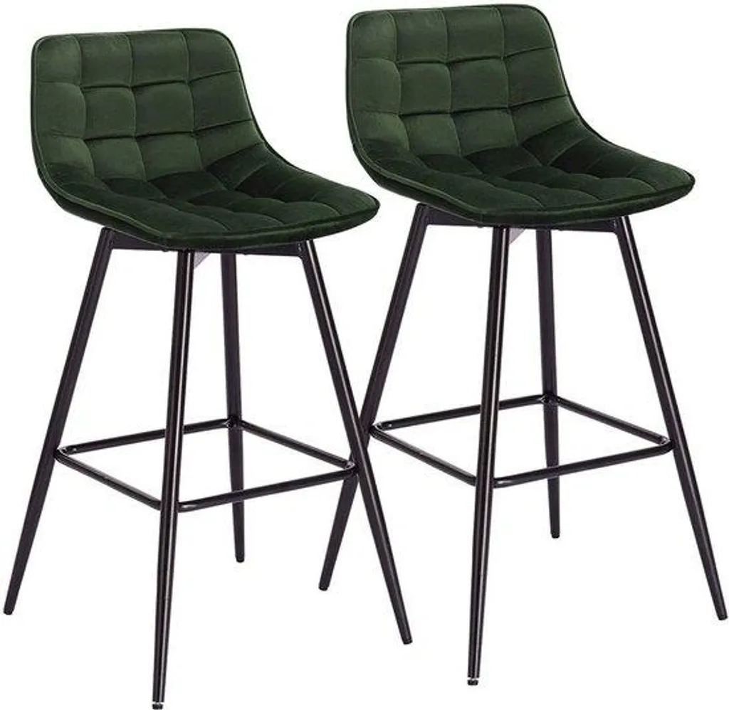 Tabouret de bar Vlado Industrial Vert foncé en velours - Lot de 2
