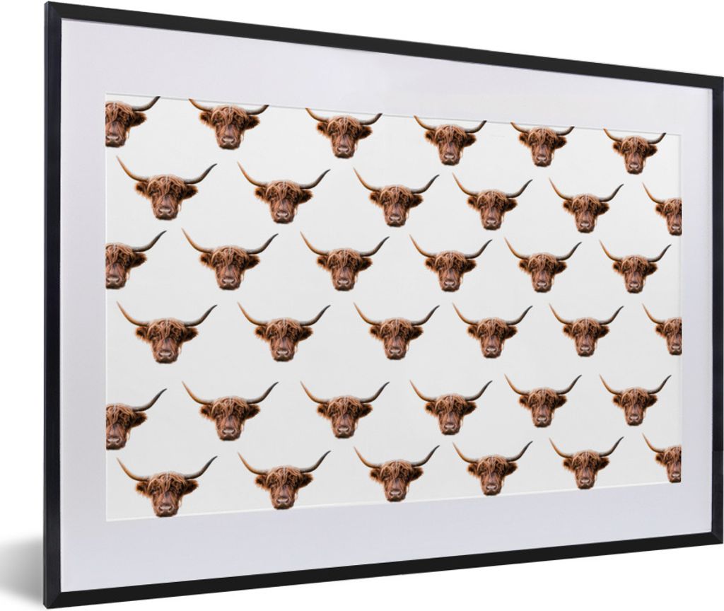 MuchoWow Gerahmtes Poster Tiere - Vorlage - Schottischer Highlander 60x40 cm - Poster mit Schwarzem Bilderrahmen Wandposter Rahmen Foto Bilder - ...