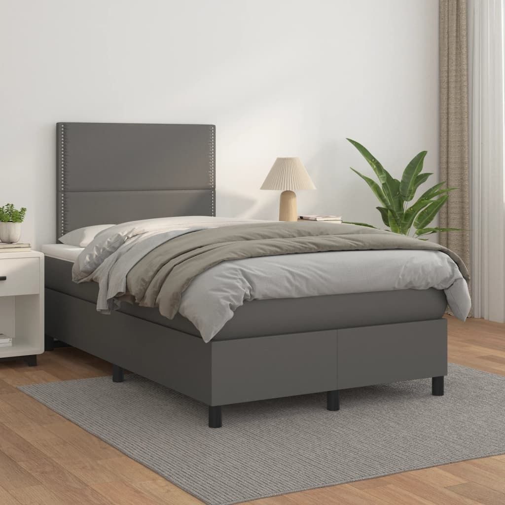 "Rabatt" Boxspringbett mit Matratze - 2 Personen - Strapazierfähiger Stoff - Grau 120x200 cm Kunstleder - Klassische Betten CC7050