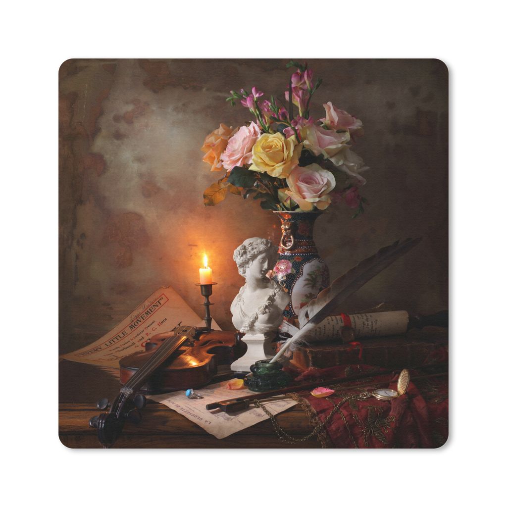 MuchoWow Mauspad Mousepad Geige - Statue - Stilleben 20x20 cm - Mousepads - Maus Mat - Pad - Mausunterlage - Desk Mat - Bureauartikeln