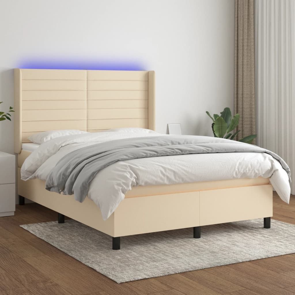 Maison Exclusive - Boxspringbett mit Matratze & LED Creme 140x200 cm Stoff