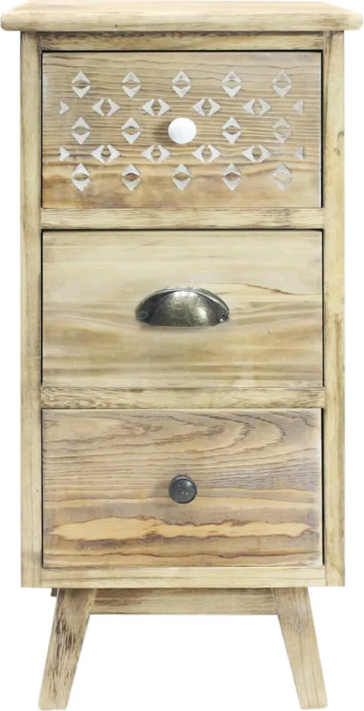 Petite Commode de Nuit en Bois Marron Clair Style Vintage à 3 Tiroirs