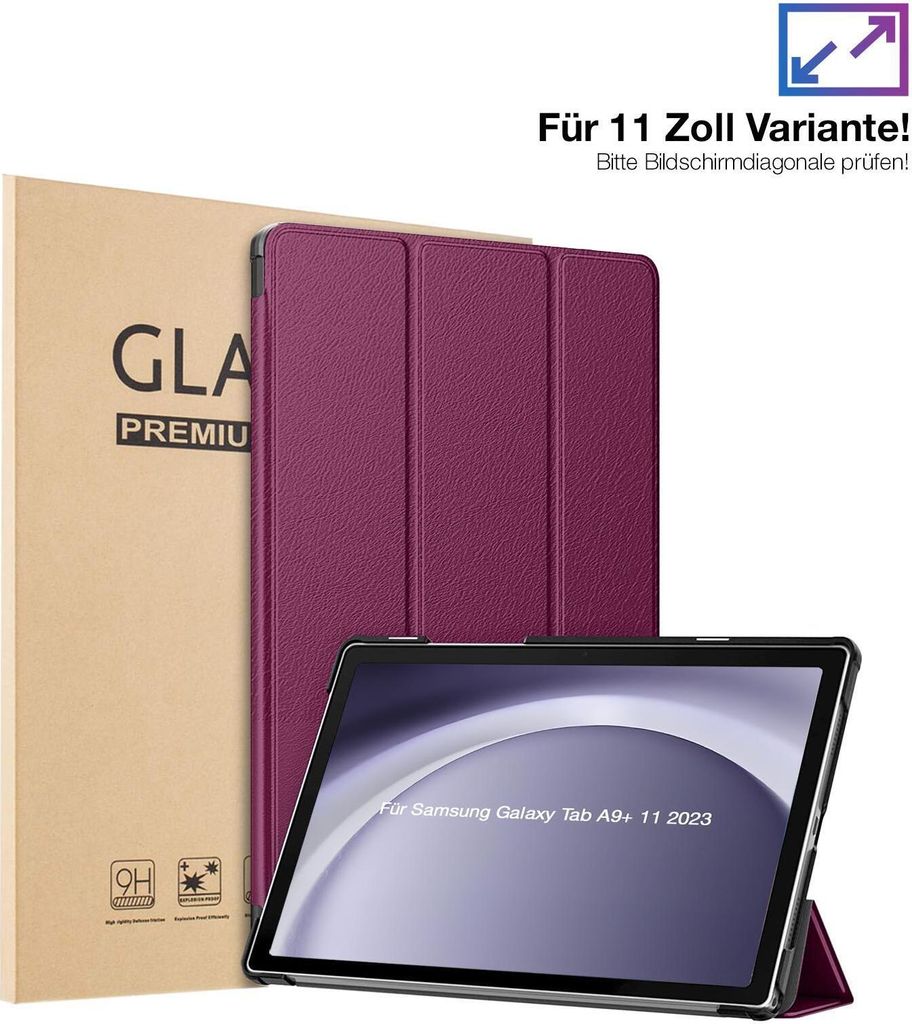Schutzhülle + 2x 9H Display Glas für Samsung Galaxy Tab A9+ Plus 2023 11 Zoll Cover Case Schutz Tablet Farbe: Lila