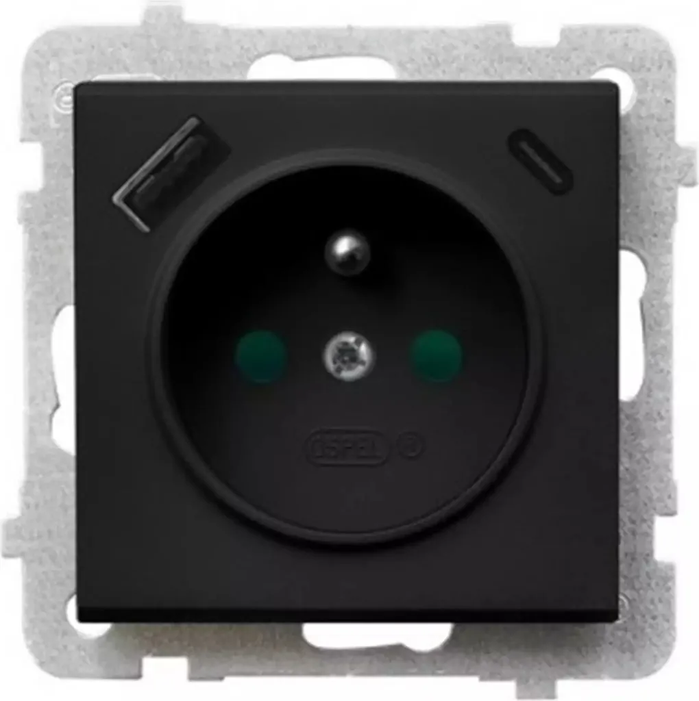 Prise de terre avec chargeur USB A+C Ospel Sonata Noir métallisé