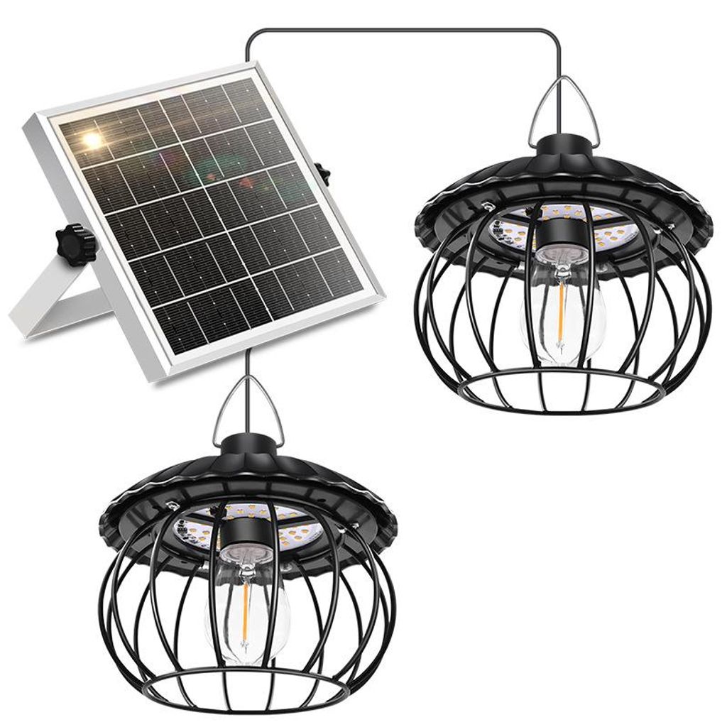 AIORBER Solar Hängeleuchte Außen 2 Lampen LED Solar Gartenlampe mit Fernbedienung Timer Solarlampe für Terrasse Balkon Pavillon Gartenbeleuchtun...